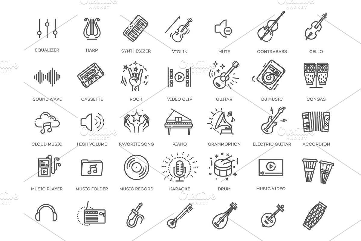 Music Icon Set, an Object Graphic by Tettygreen (Photo 1 of 3)