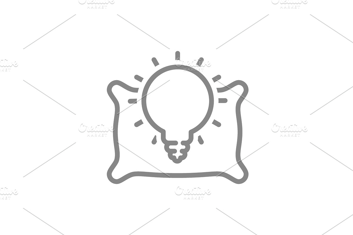 Pillow with light bulb line icon, an Object Illustration by GraphiShop