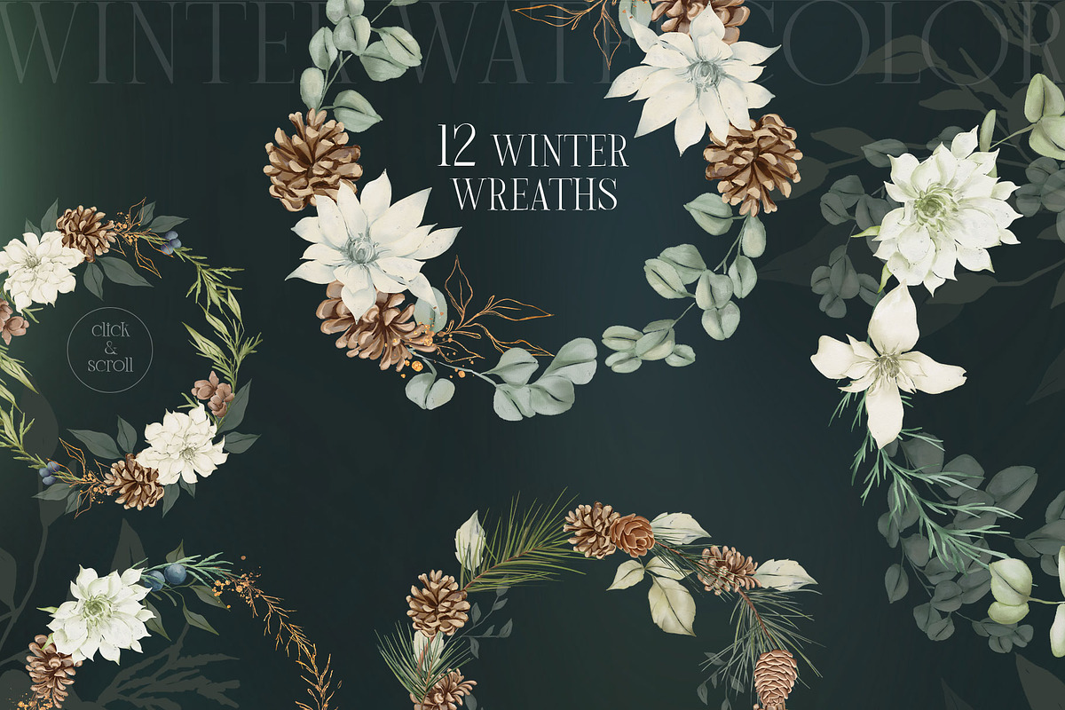 WINTER FLORALS watercolor set, a Decorative Illustration by Yuliia Lashevska (Photo 4 of 10)
