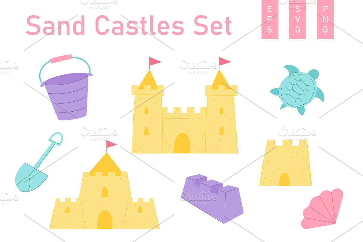 Summer Sandcastle Beach Clipart Set, an Illustration by Milota (Photo 1 of 3)