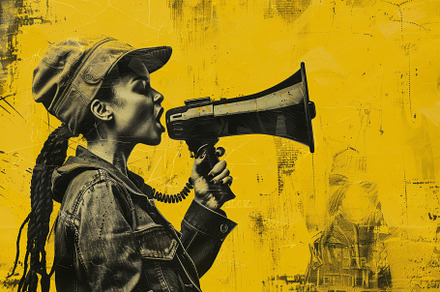 A young woman advocates for social c, a Photo by Tanuart