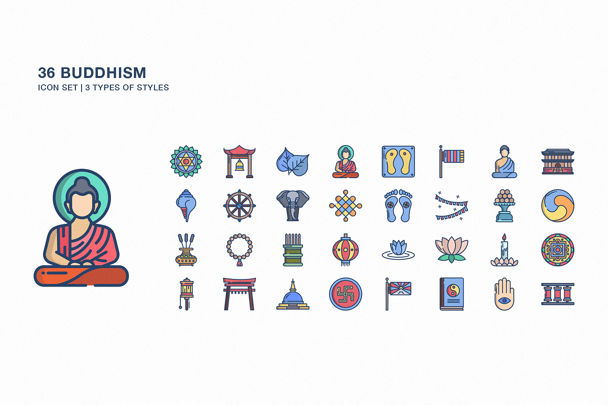 Buddhism religion icon set, an Icon by Icongeek26 (Photo 1 of 4)