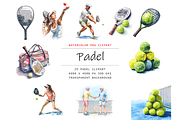 Watercolor Padel Clipart, a Sport Illustration by stickermadness (Thumbnail 1 of 4)