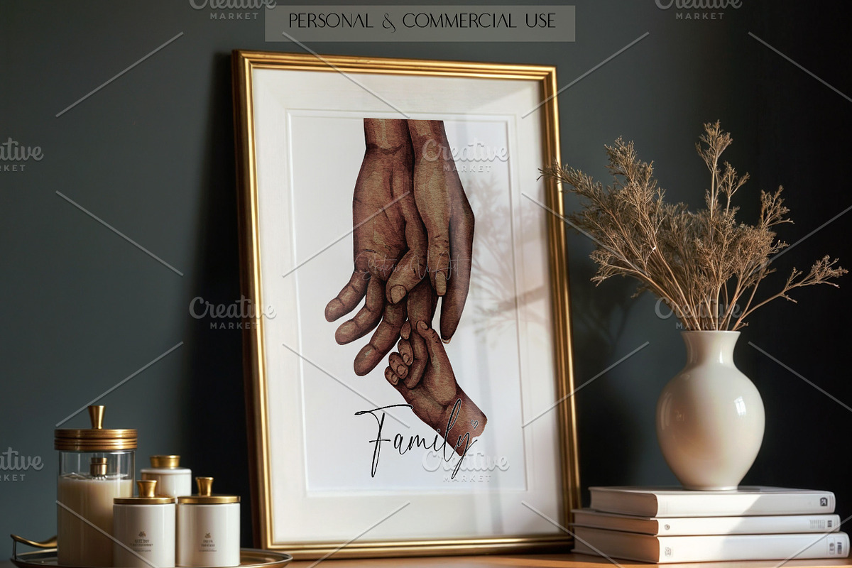 Mix Family Holding Hands Watercolor, an Illustration by EkaterinaViArt (Photo 6 of 7)