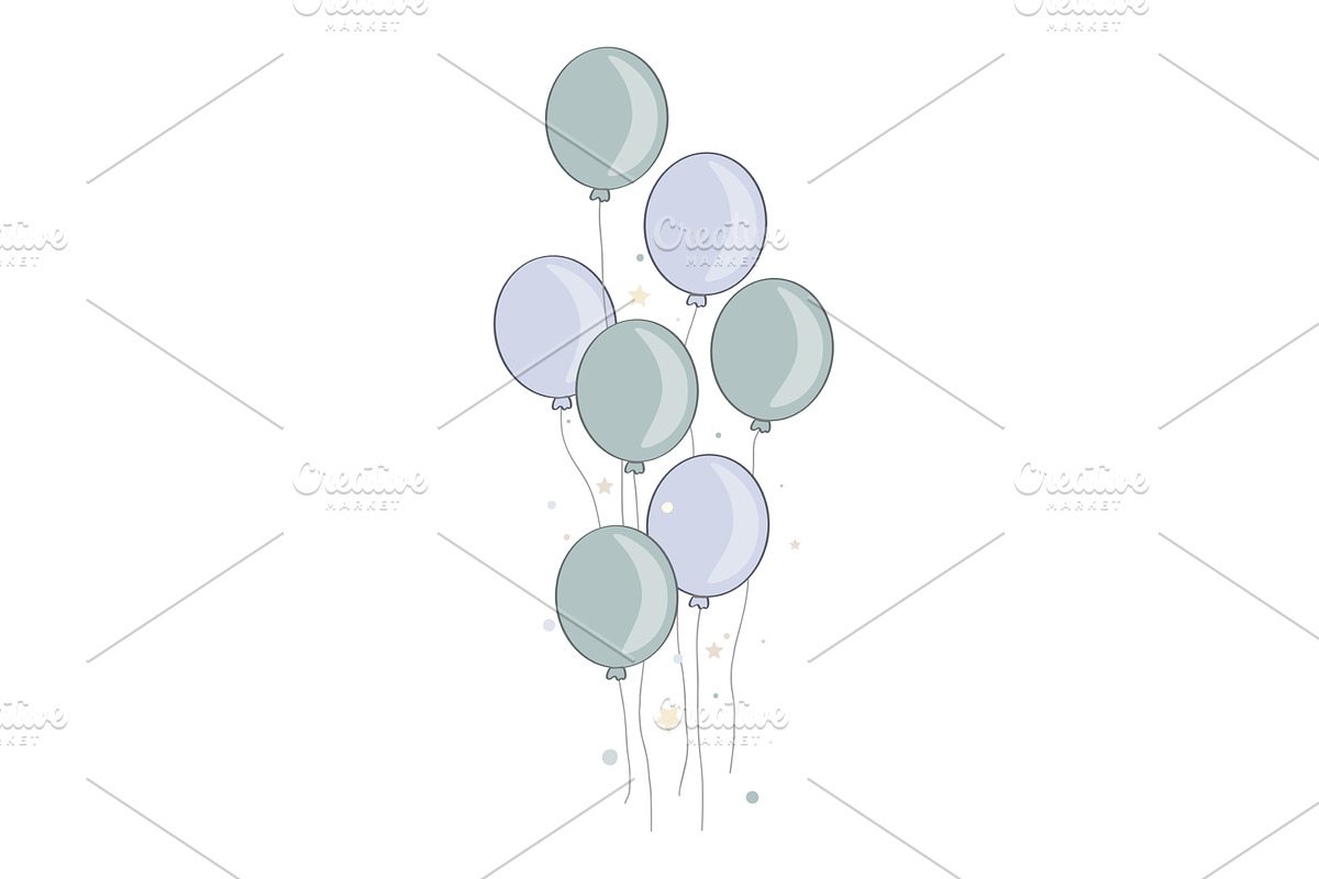 Blue balloons bunch vector, an Object Illustration by Toltemara