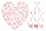 Pink & Grey Floral Heart & Banners, an Illustration by Amanda Ilkov (Thumbnail 3 of 4)