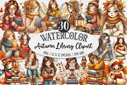 Watercolor Autumn Library Clipart, an Illustration by Designking (Thumbnail 1 of 5)