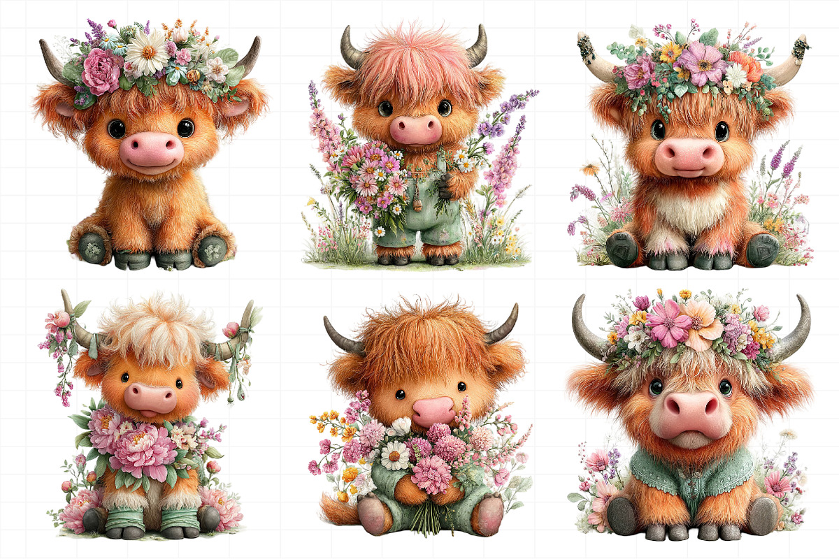 Watercolor Summer Highland Cow Clipa, an Illustration by Daily.Designs (Photo 7 of 8)