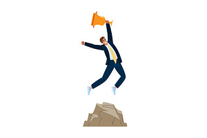 Businessman jumping with trophy, a Person Illustration by pikepicture