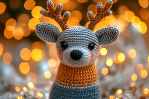 Reindeer toy on blurred lights background, Christmas holiday, a Holiday Photo by AlyaAnd