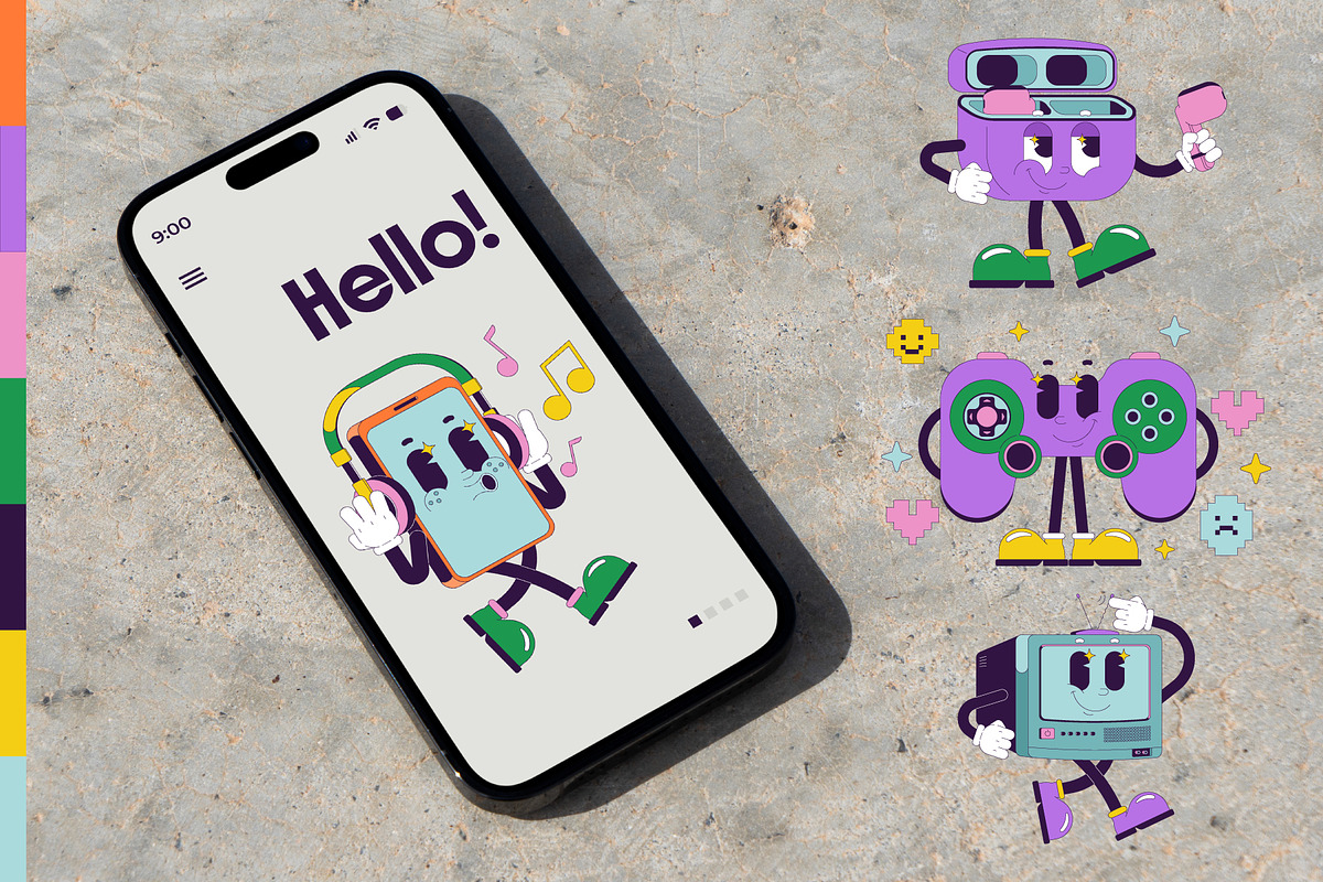 Retro Groovy Tech Characters Pack, a Decorative Illustration by IMG Visuals (Photo 6 of 8)