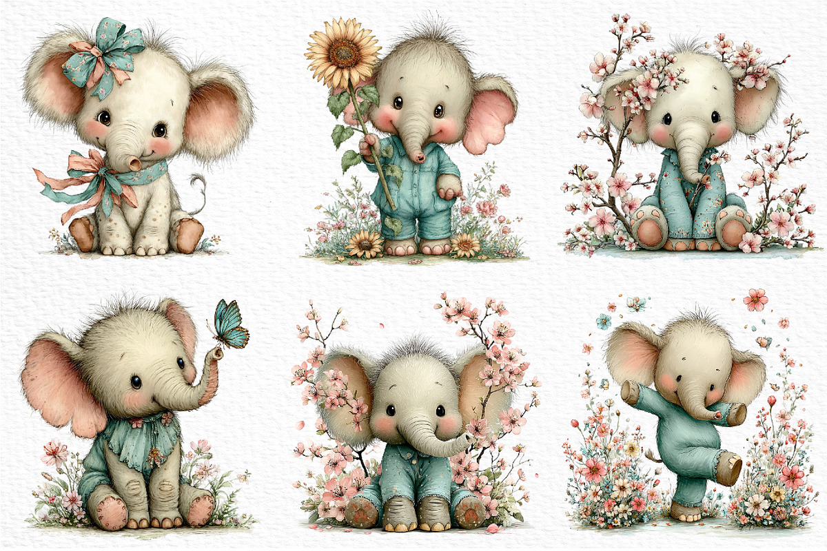 Baby Elephant in Spring Clipart Png, an Illustration by Craft Nest (Photo 4 of 11)