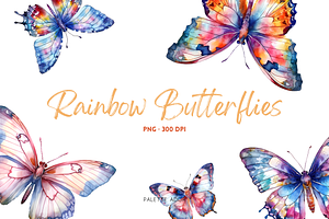 Watercolor Rainbow Butterflies