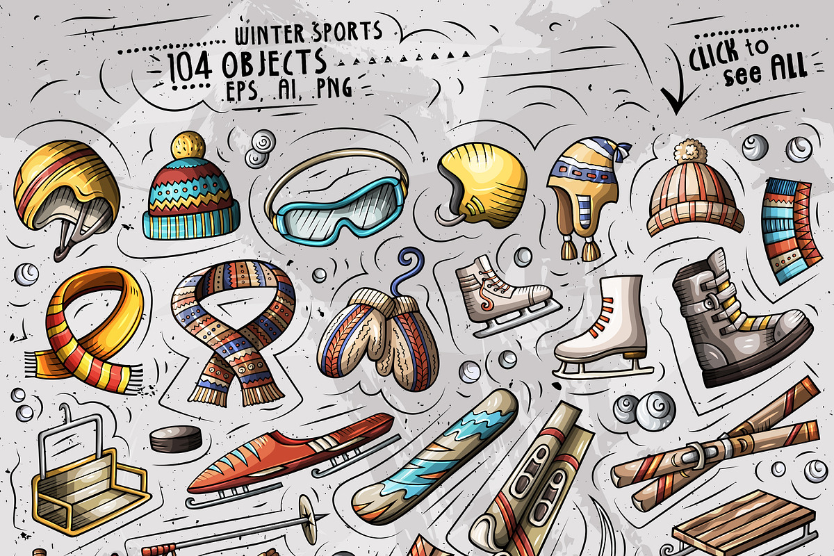 Winter Sports Cartoon Objects Set, an Object Graphic by BALABOLKA (Photo 2 of 4)