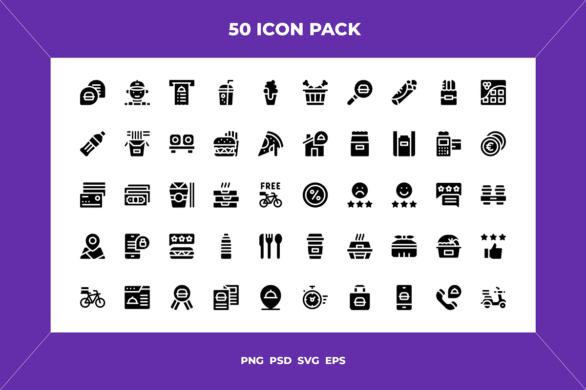 Food delivery icons, an Outline Icon by Wencory (Photo 1 of 2)