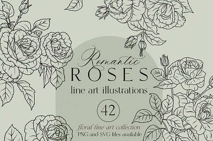 ROSES - line art flowers set