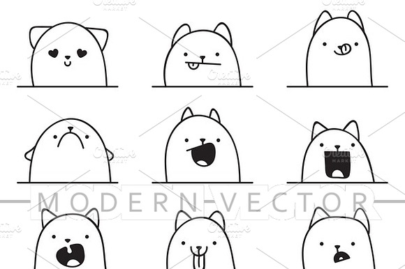 Set 12 Doodle Emotions Cats