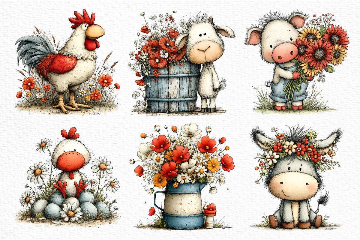 Watercolor Farm Clipart Bundle, a Seasonal Illustration by Craft Nest (Photo 3 of 6)
