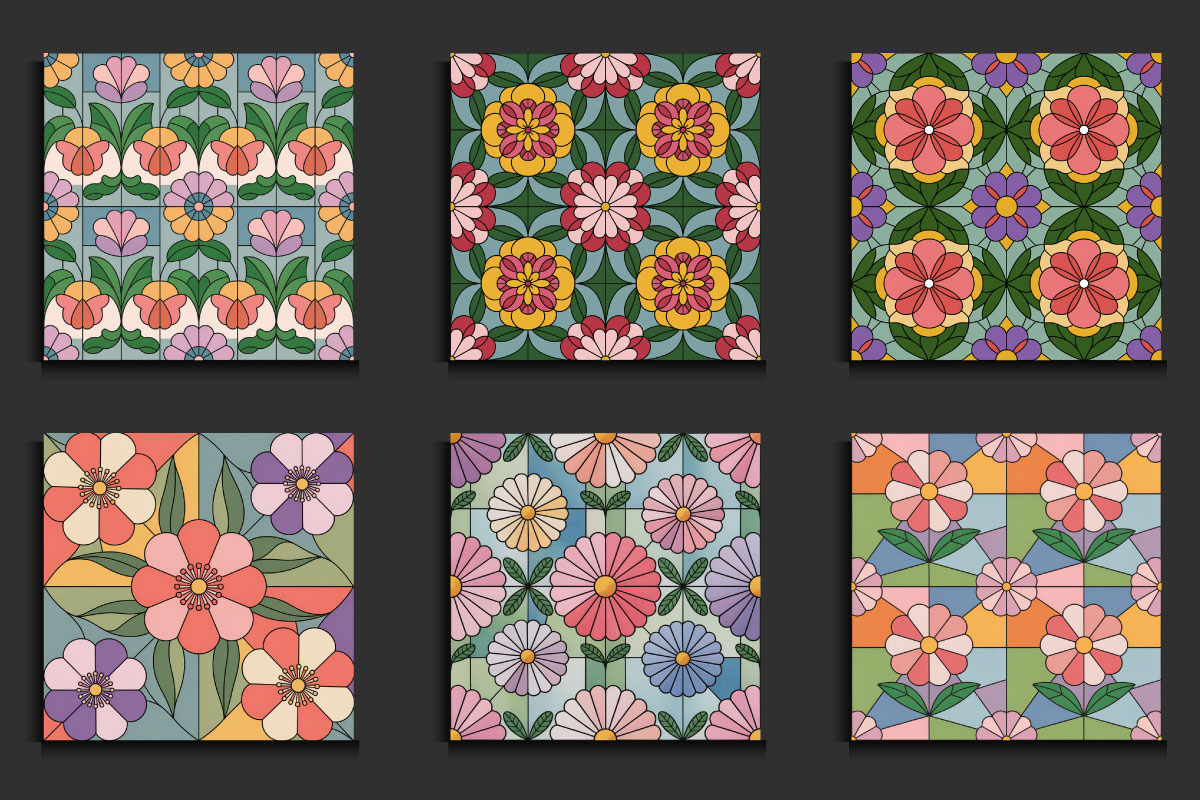 Stained Glass Pastel Floral Patterns, a Pattern Graphic by protabsorkar11 (Photo 2 of 4)