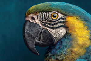 Close Up Portrait of Blue and Yellow Macaw with Detailed Feather, an Animal Photo by José Manuel Gelpi