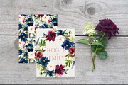 Bordo & Navy Watercolor Flowers PNG, a Decorative Illustration by whiteheartdesign (Thumbnail 9 of 9)