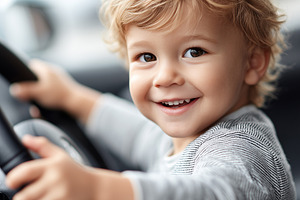 Smiling toddler boy holding wheel, a Transportation Photo by MistyDay
