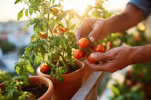 Harvesting cherry tomatoes at sunset, a Nature Photo by AlyaAnd