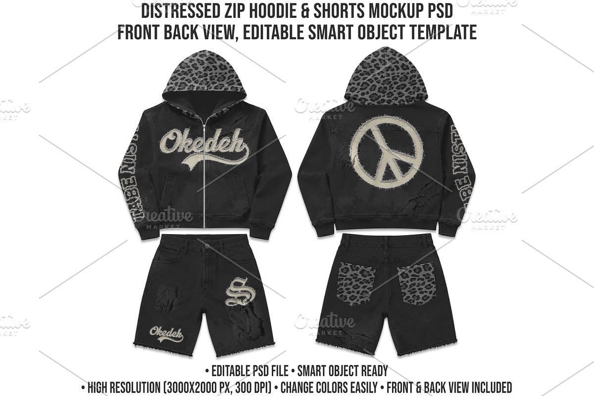 Distressed Zip Hoodie Set Mockup PSD, a Hoody Mockup by std.badboy (Photo 1 of 4)
