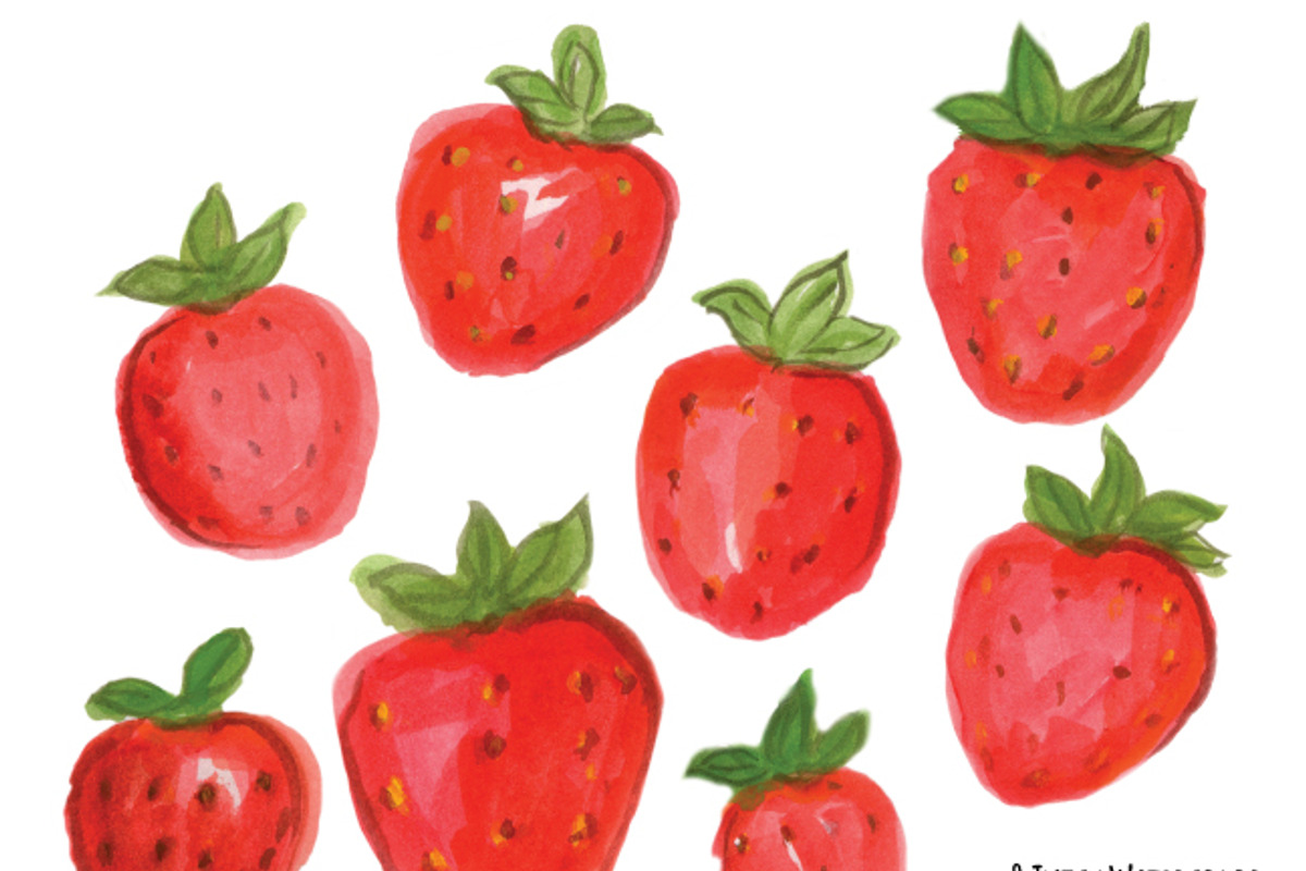 Watercolor Strawberries, an Illustration by Sandra Jones Art