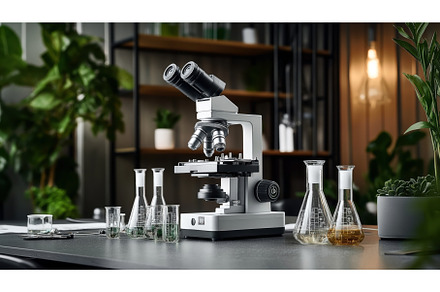 Laboratory setup with a microscope, an Abstract Photo by Sergey Kotenev