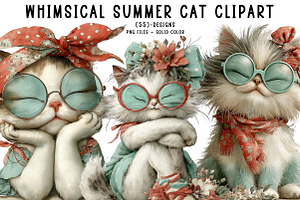 Whimsical Summer Cat Clipart, an Illustration by CreationArt