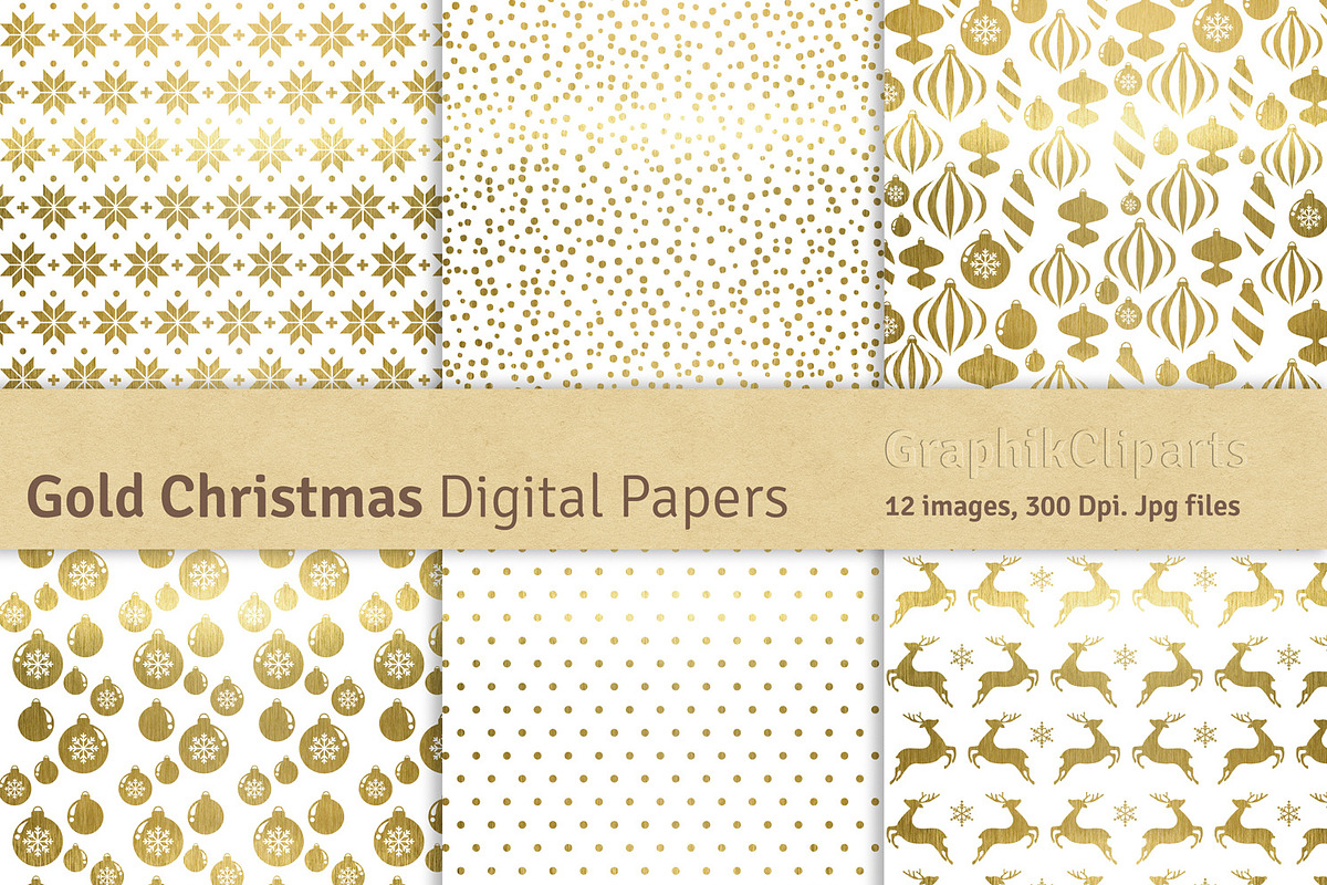 Gold Christmas Digital Papers preview 2