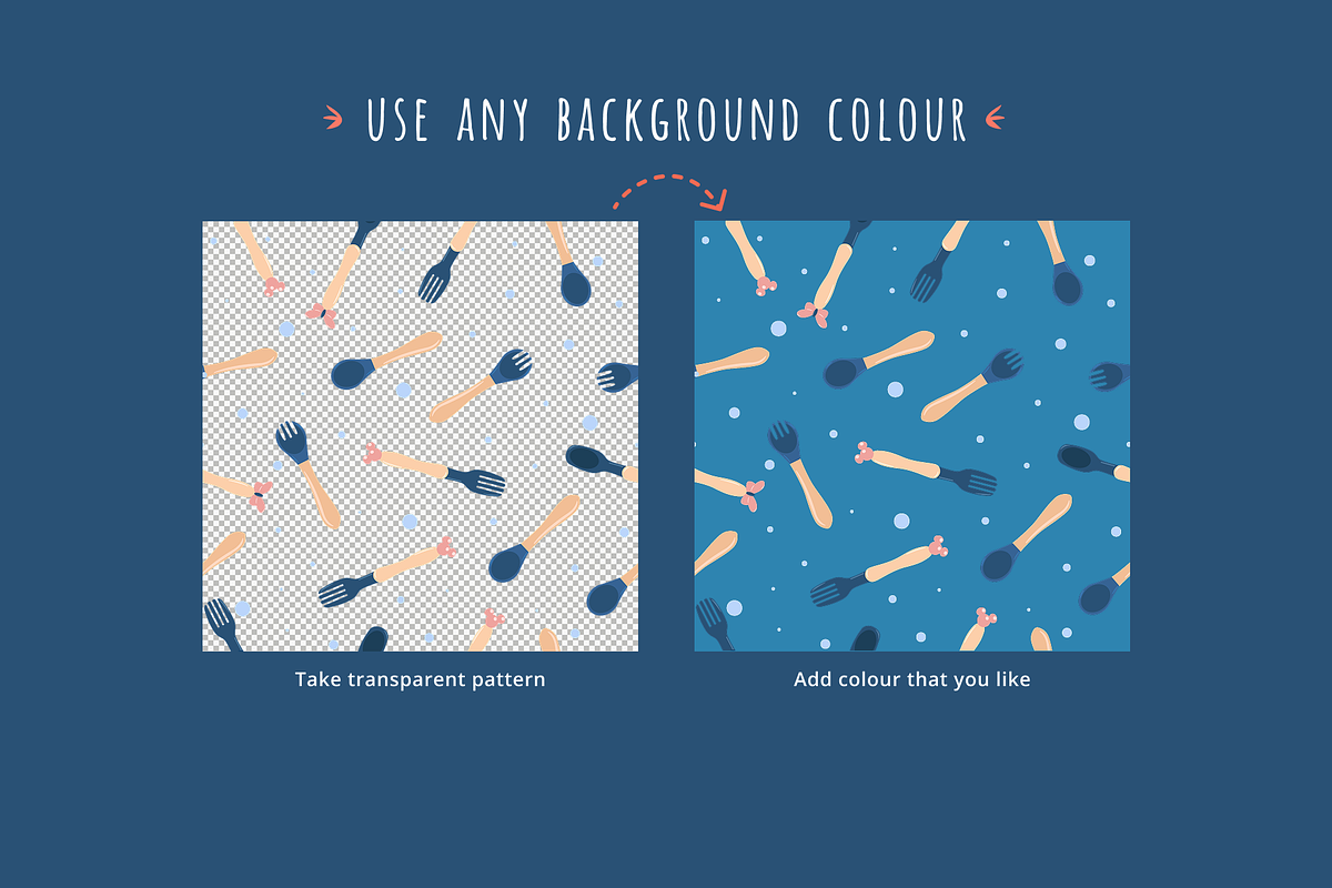 Kids Mealtime Utensils Patterns, an Illustration by ApollinariaManko (Photo 4 of 5)