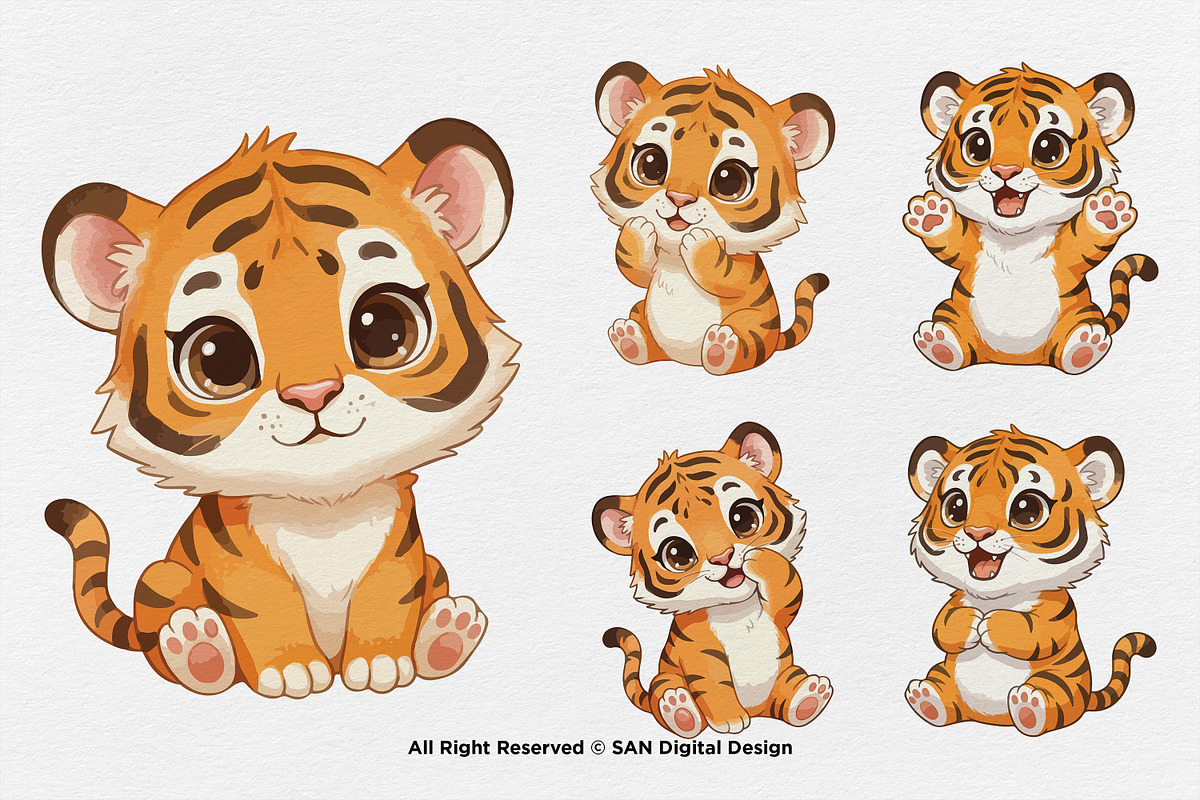 15 Bundle Watercolor Tiger Orange, an Animal Illustration by Morspective (Photo 6 of 8)