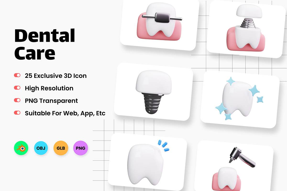Dental Care 3D Icons, an Object 3D Model by HacaStudio (Photo 1 of 4)