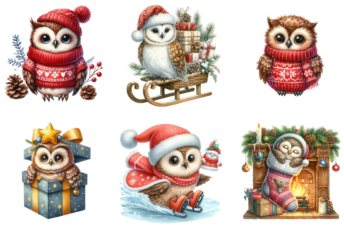 Christmas Cute Owl Sublimation Clipa, an Illustration by DreamArtGraphic (Photo 4 of 5)