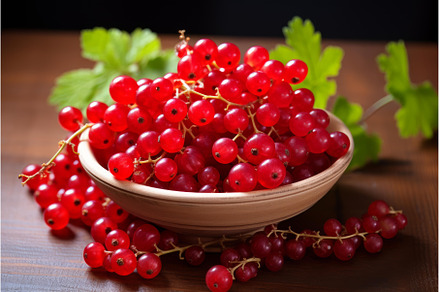 Glossy Red currant berries. Generate, a Food & Drink Photo by Ylivdesign