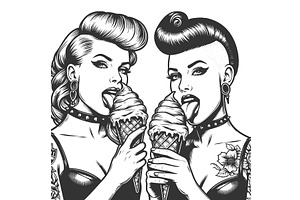 Punk Women Licking Ice Cream Cones