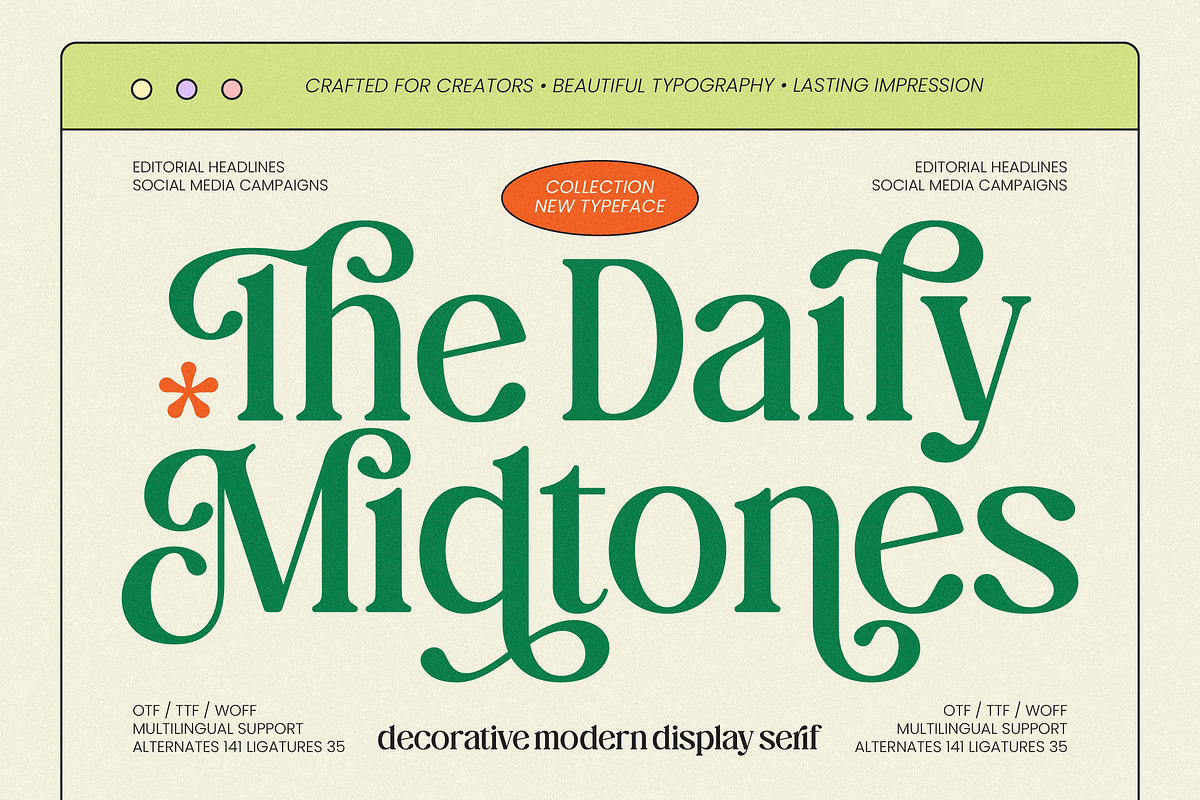 The Daily Midtones Decorative Serif, a Serif Font by AmorfaType (Photo 1 of 8)