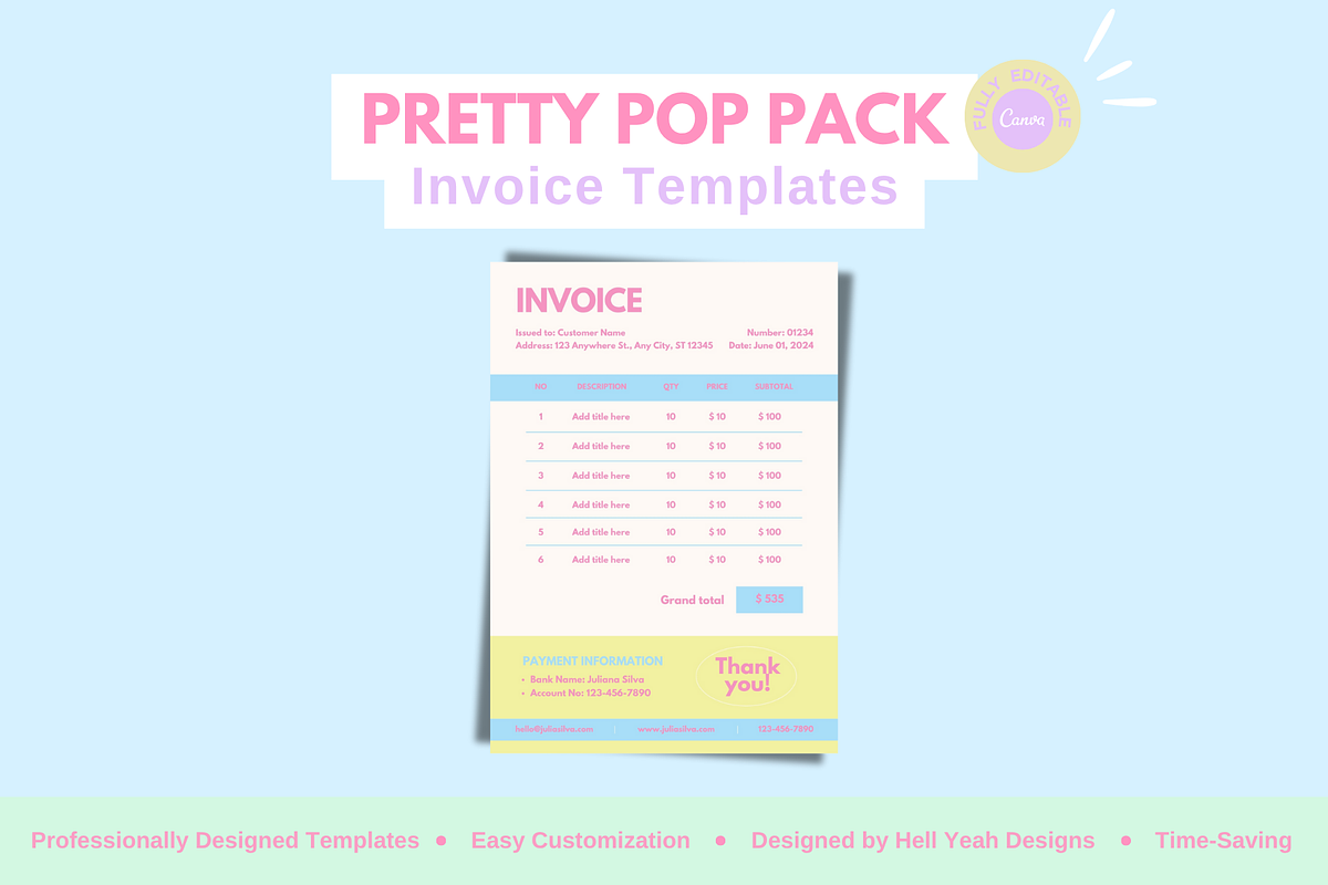 Pretty Pop Invoice Template, a Stationery Template by Hell Yeah Designs (Photo 1 of 5)