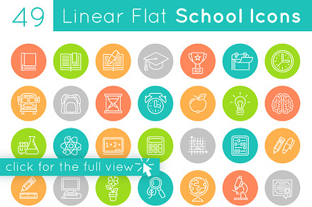 Flat Linear School Subjects Icons, an Outline Icon by Vectorikart