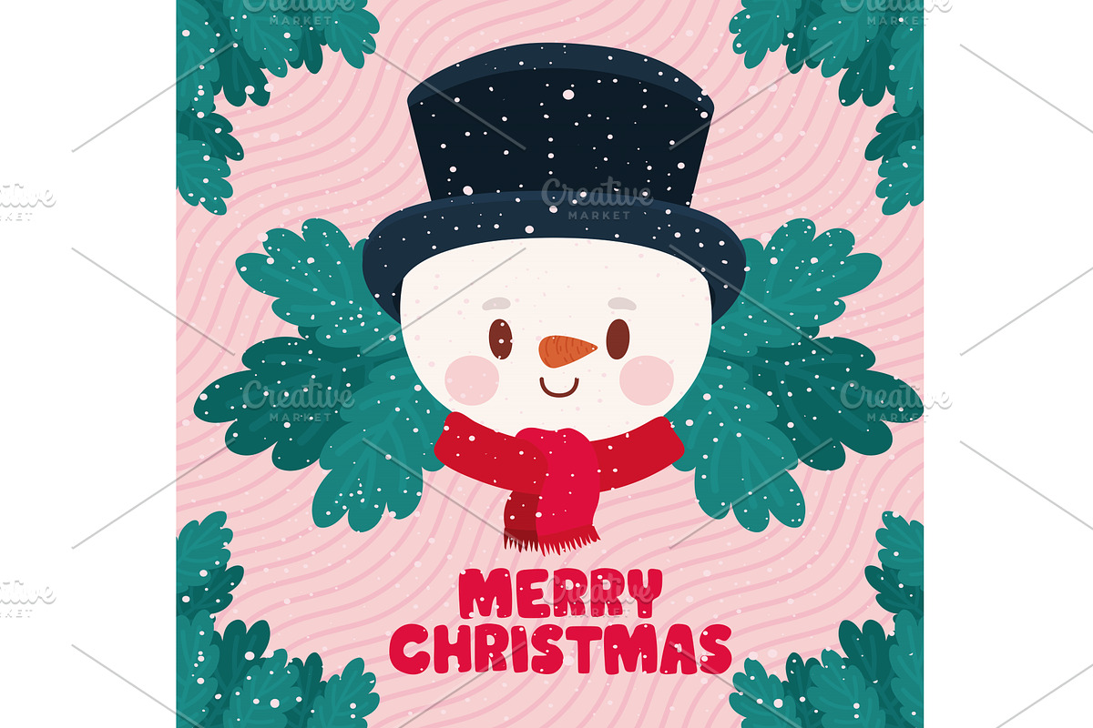 merry christmas cartel with snowman, an Illustration by studiogstock
