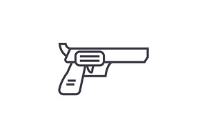 Revolver, Pistol Vector Line Icon, Sign, Illustration On Background, Editable Strokes