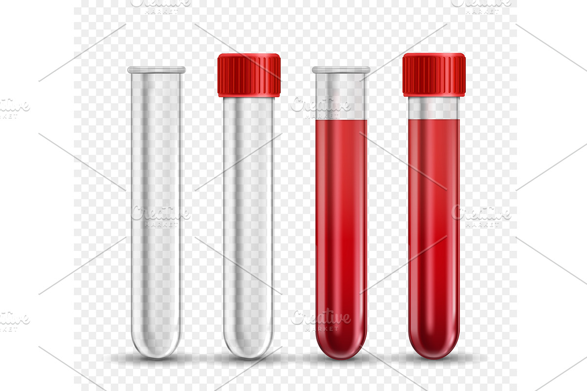 Realistic glass test tube with blood, an Illustration by Frogella