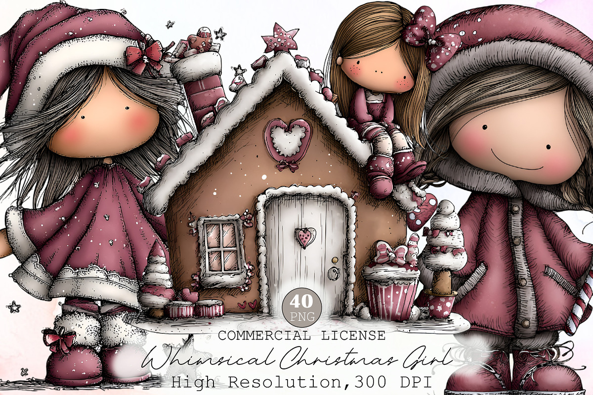 Whimsical Christmas Girl Clipart, an Illustration by Sublimation Artist (Photo 1 of 6)