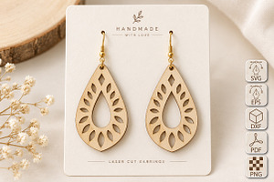 Floral Teardrop Earrings Laser Cut