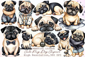 Cute Watercolor Pug Dog PNG, an Animal Illustration by Sublimation Artist