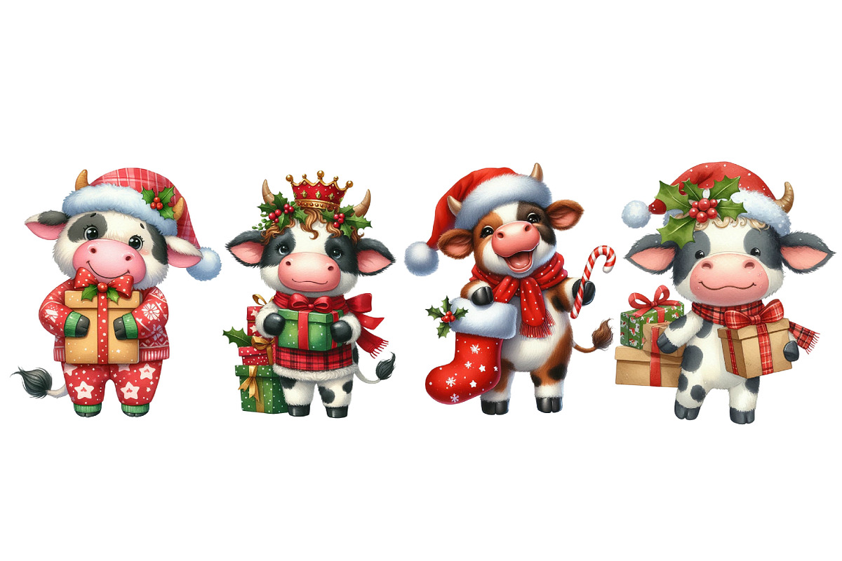 Christmas Funny Cow Clipart, an Illustration by Designworld (Photo 4 of 5)