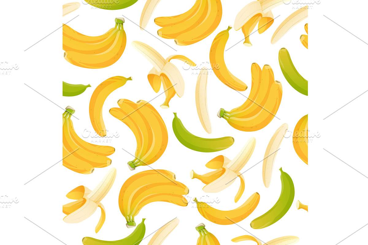 Ripe and green bananas seamless, a Food Illustration by Vectorbuum
