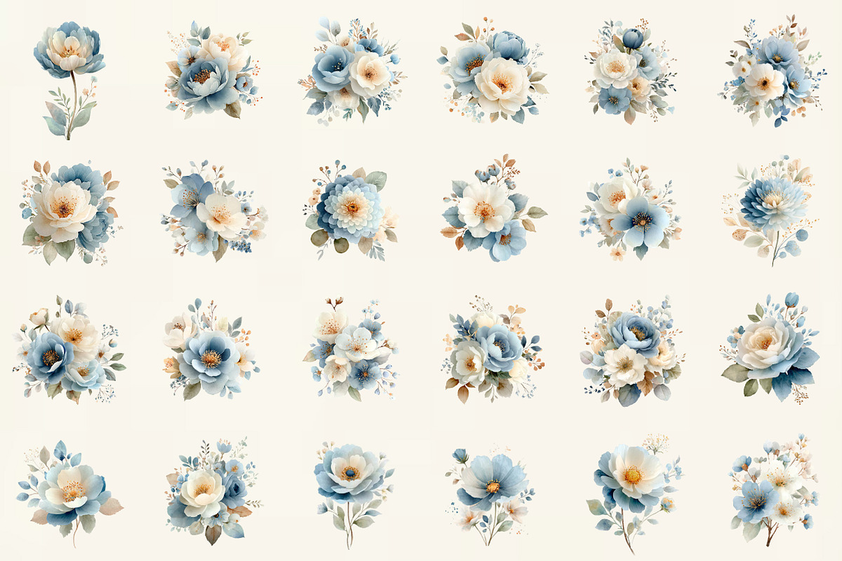 Watercolor Blue Flowers Clipart, an Illustration by DreamCafeArt (Photo 2 of 6)